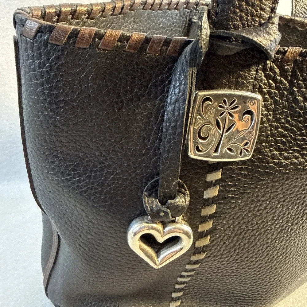 Vintage Brighton Purse, Leather, Black, Silver Accents, Tippi Laced Tote
